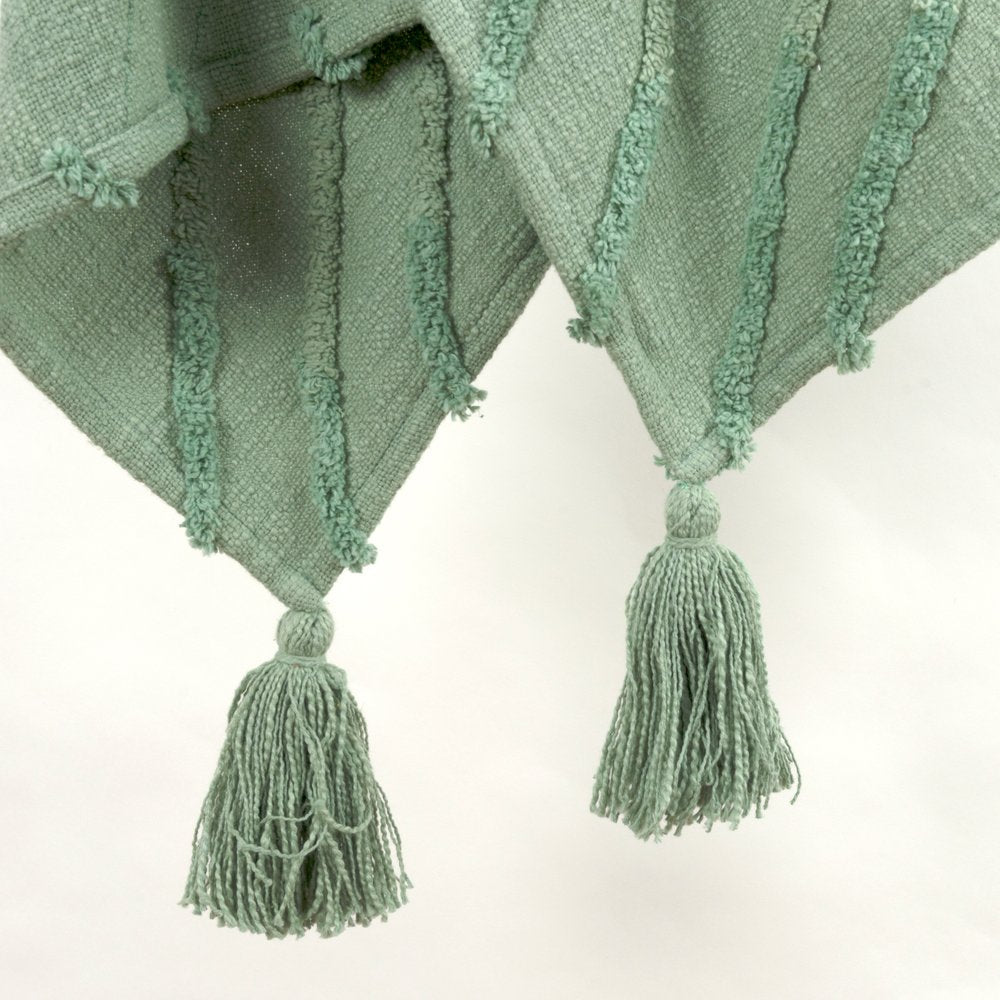 50" X 60" Green Cotton Woven Geometric Throw Blanket with Tassels HomeRoots