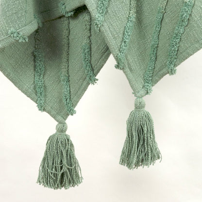 50" X 60" Green Cotton Woven Geometric Throw Blanket with Tassels HomeRoots