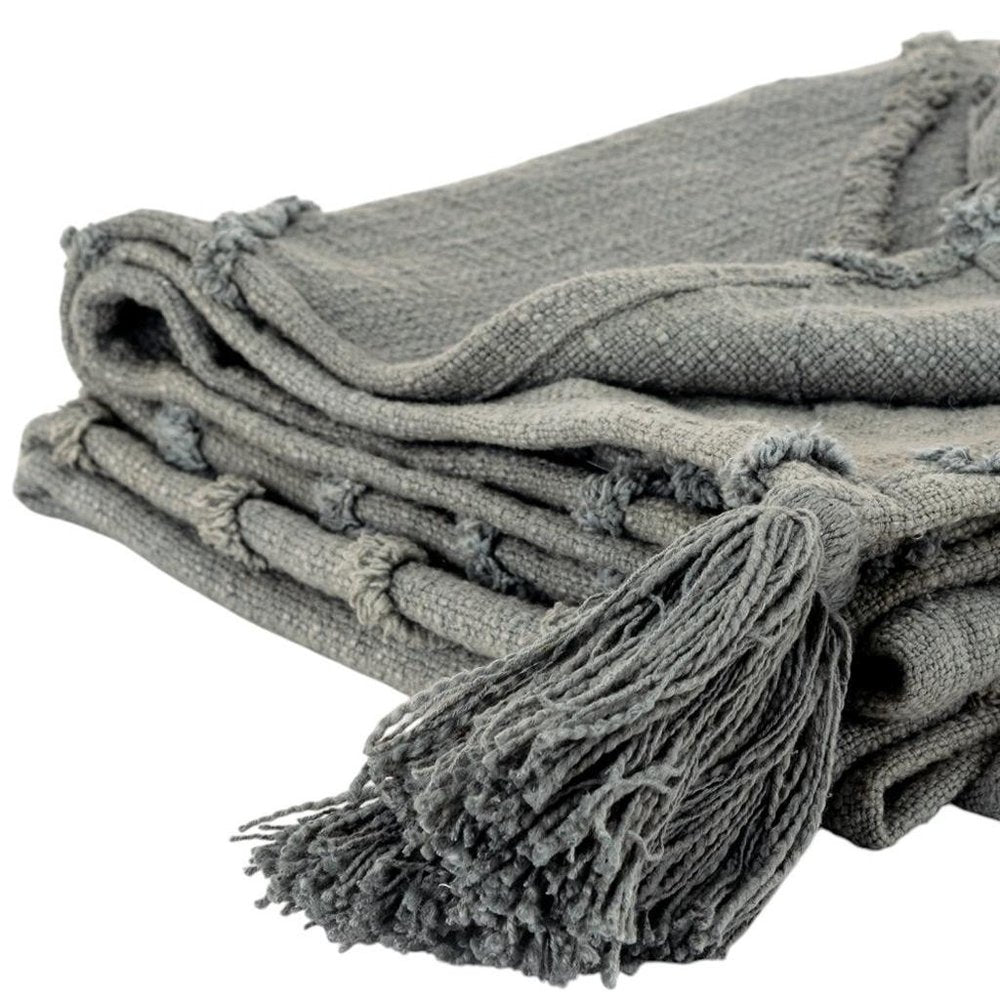 50" X 60" Gray Cotton Woven Geometric Throw Blanket with Tassels HomeRoots