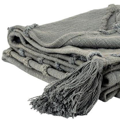 50" X 60" Gray Cotton Woven Geometric Throw Blanket with Tassels HomeRoots
