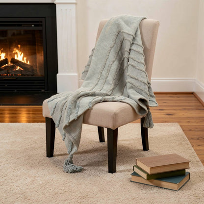 50" X 60" Gray Cotton Woven Geometric Throw Blanket with Tassels HomeRoots