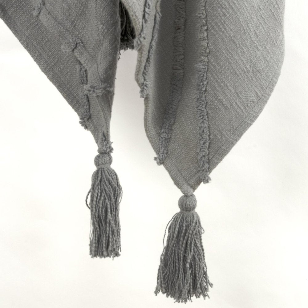 50" X 60" Gray Cotton Woven Geometric Throw Blanket with Tassels HomeRoots