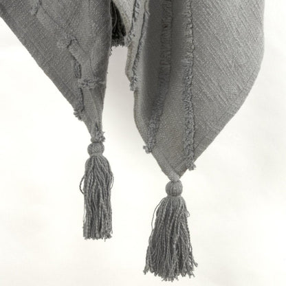 50" X 60" Gray Cotton Woven Geometric Throw Blanket with Tassels HomeRoots