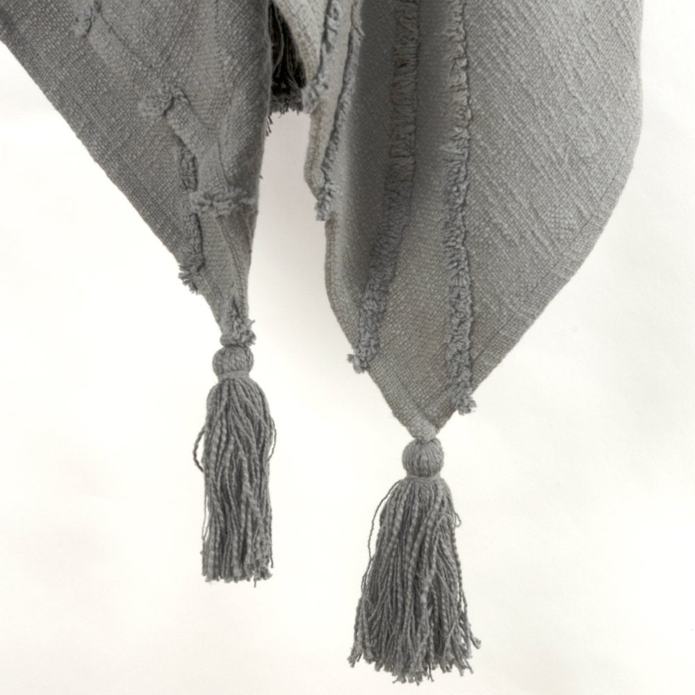 50" X 60" Gray Cotton Woven Geometric Throw Blanket with Tassels HomeRoots