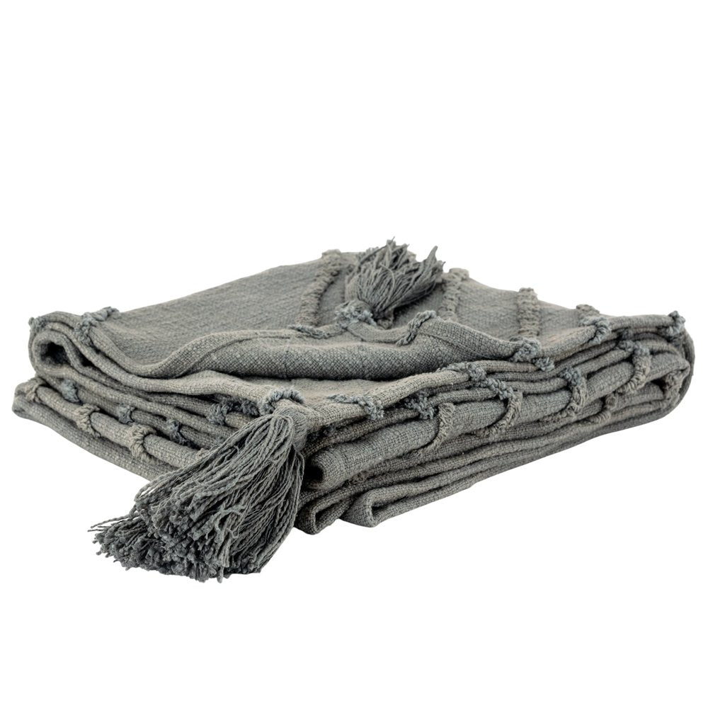 50" X 60" Gray Cotton Woven Geometric Throw Blanket with Tassels HomeRoots