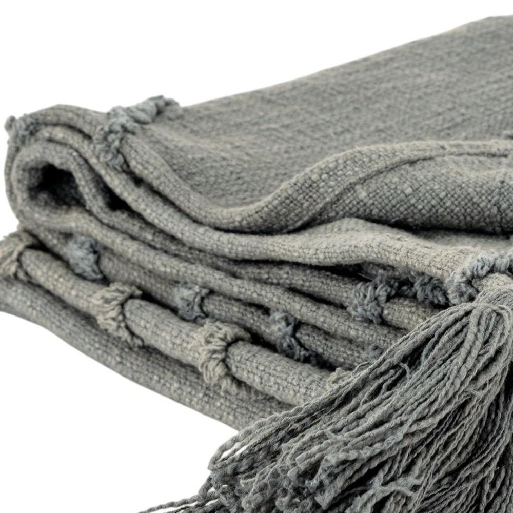 50" X 60" Gray Cotton Woven Geometric Throw Blanket with Tassels HomeRoots