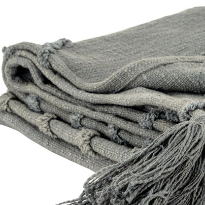 50" X 60" Gray Cotton Woven Geometric Throw Blanket with Tassels HomeRoots