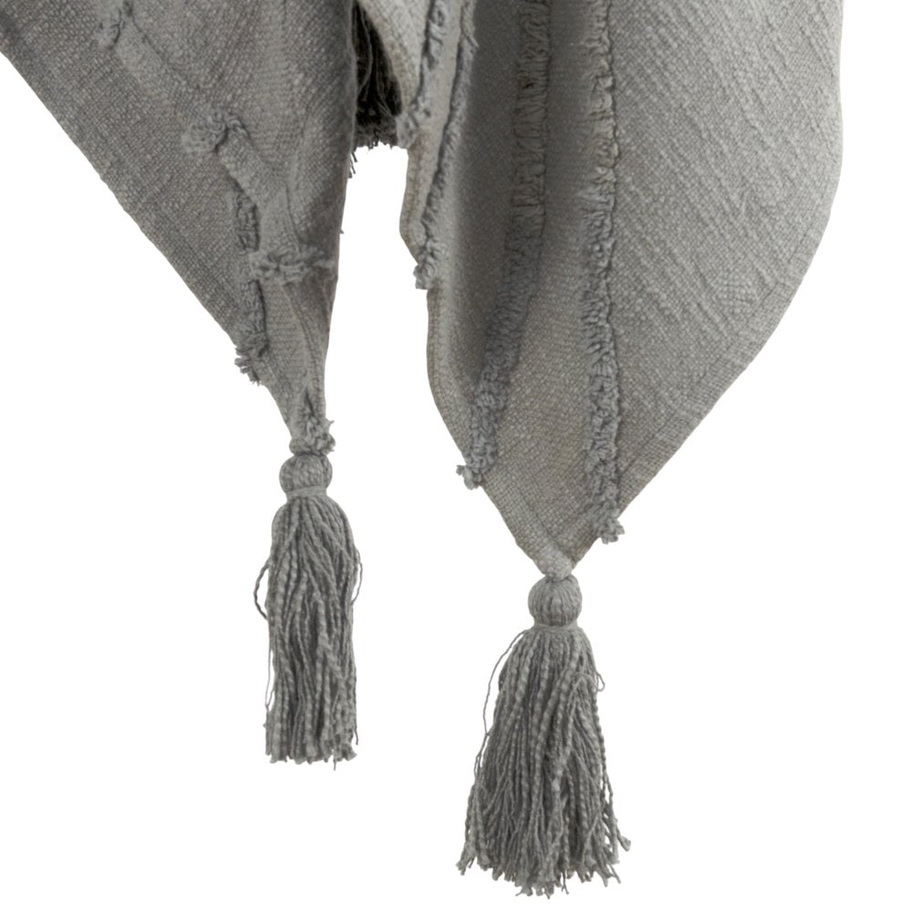 50" X 60" Gray Cotton Woven Geometric Throw Blanket with Tassels HomeRoots