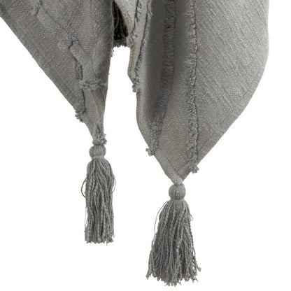50" X 60" Gray Cotton Woven Geometric Throw Blanket with Tassels HomeRoots
