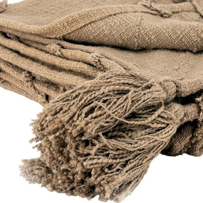 50" X 60" Brown Cotton Woven Geometric Throw Blanket with Tassels HomeRoots