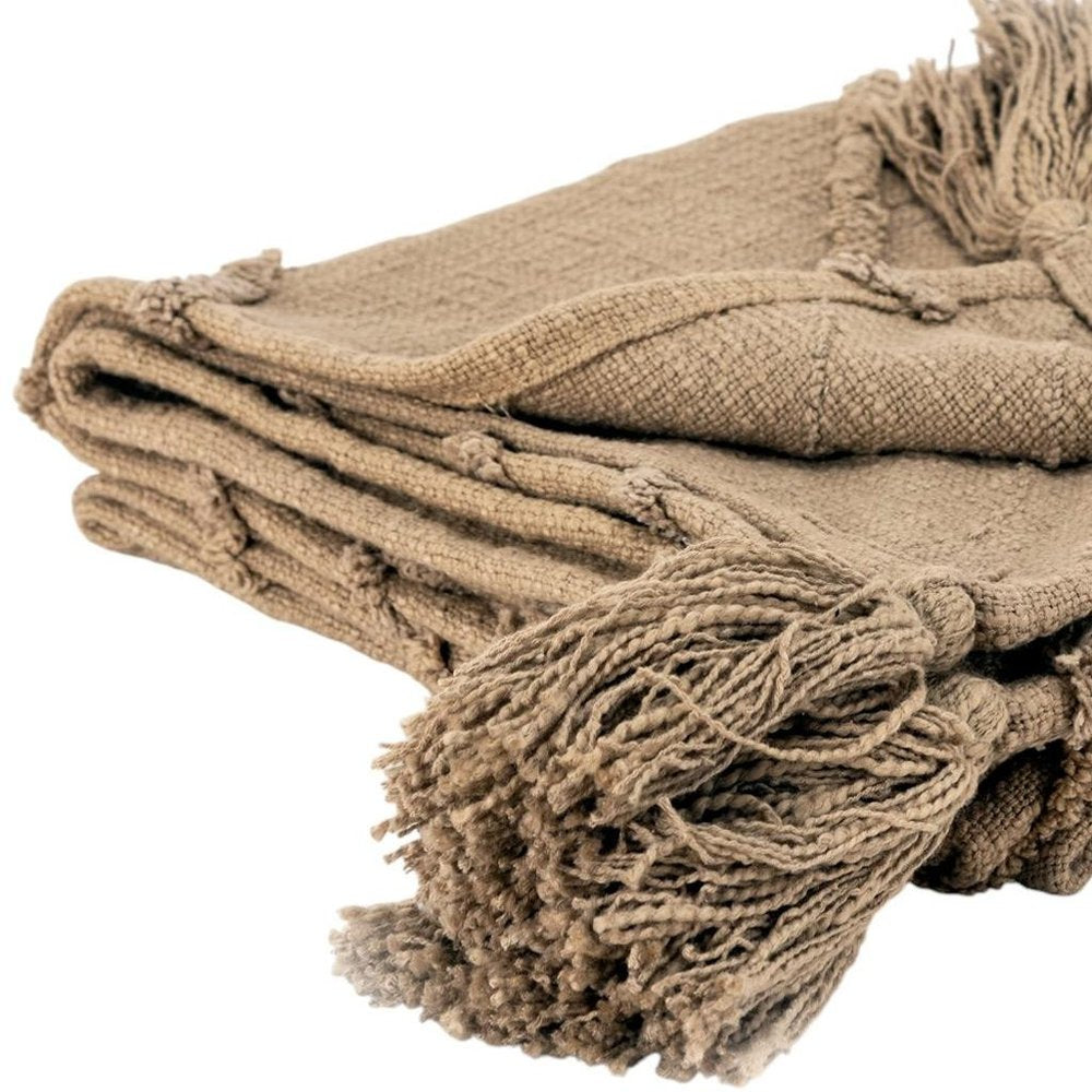 50" X 60" Brown Cotton Woven Geometric Throw Blanket with Tassels HomeRoots