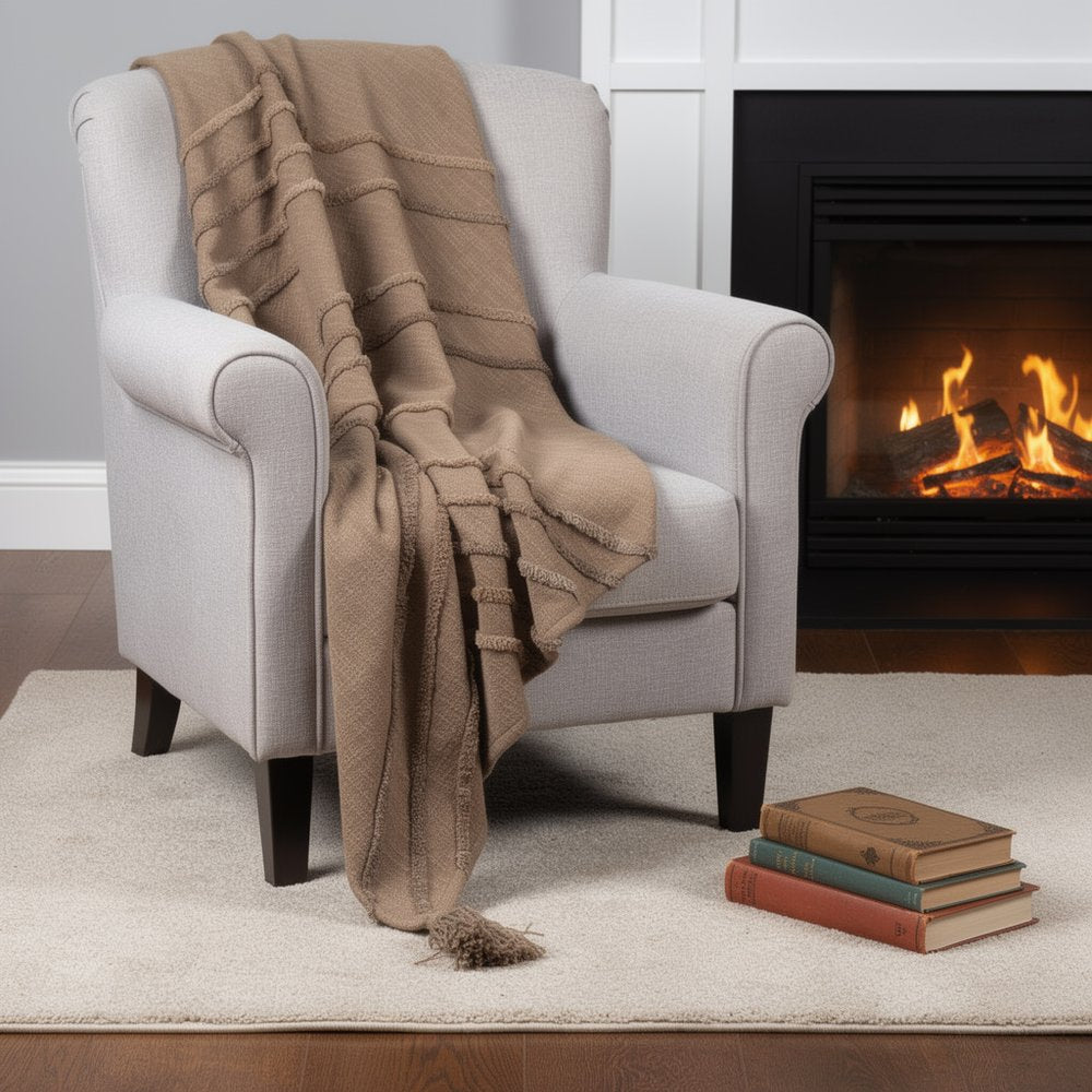 50" X 60" Brown Cotton Woven Geometric Throw Blanket with Tassels HomeRoots