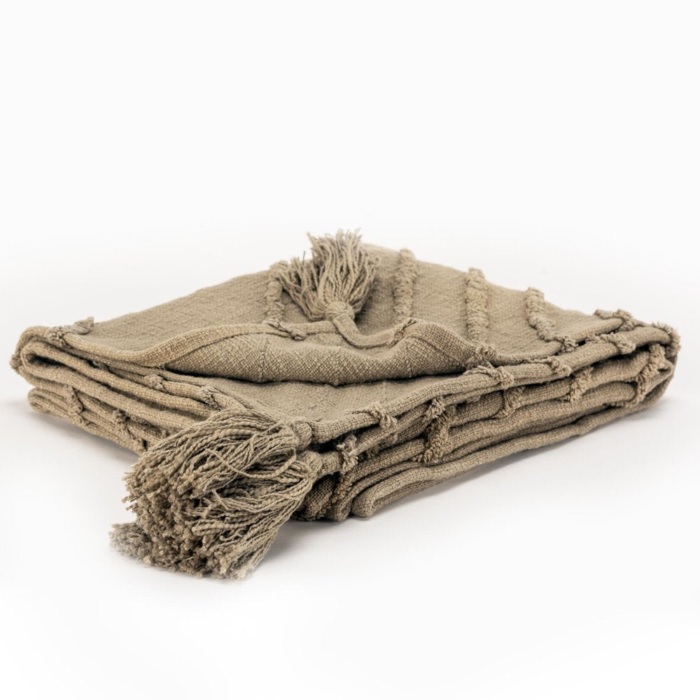 50" X 60" Brown Cotton Woven Geometric Throw Blanket with Tassels HomeRoots