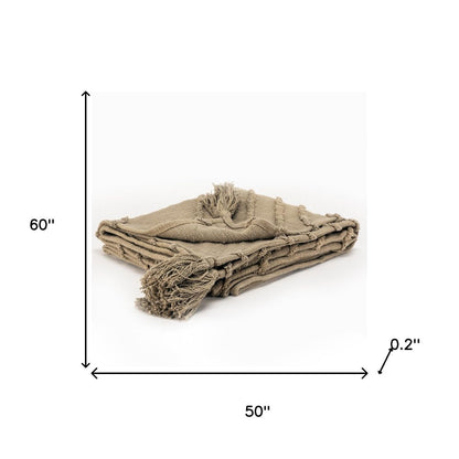 50" X 60" Brown Cotton Woven Geometric Throw Blanket with Tassels HomeRoots