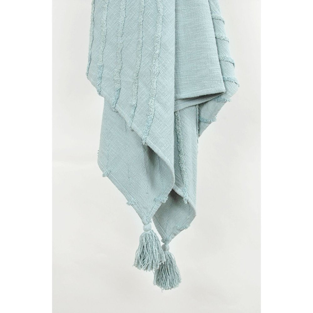 50" X 60" Aqua Cotton Woven Geometric Throw Blanket with Tassels HomeRoots