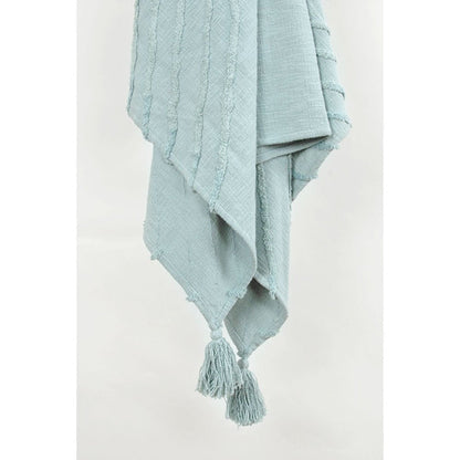 50" X 60" Aqua Cotton Woven Geometric Throw Blanket with Tassels HomeRoots