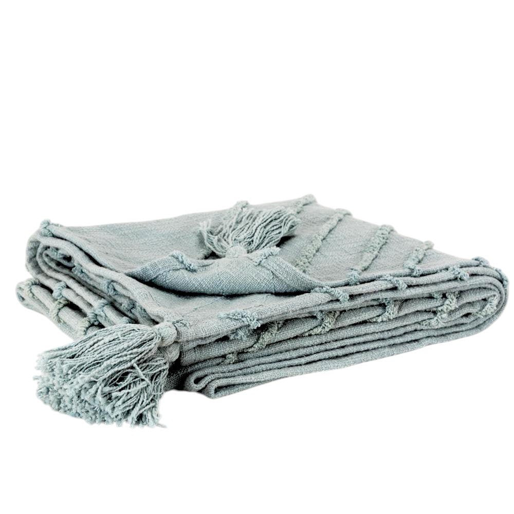 50" X 60" Aqua Cotton Woven Geometric Throw Blanket with Tassels HomeRoots