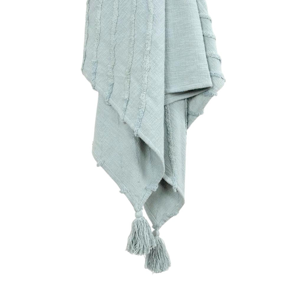50" X 60" Aqua Cotton Woven Geometric Throw Blanket with Tassels HomeRoots