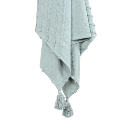 50" X 60" Aqua Cotton Woven Geometric Throw Blanket with Tassels HomeRoots