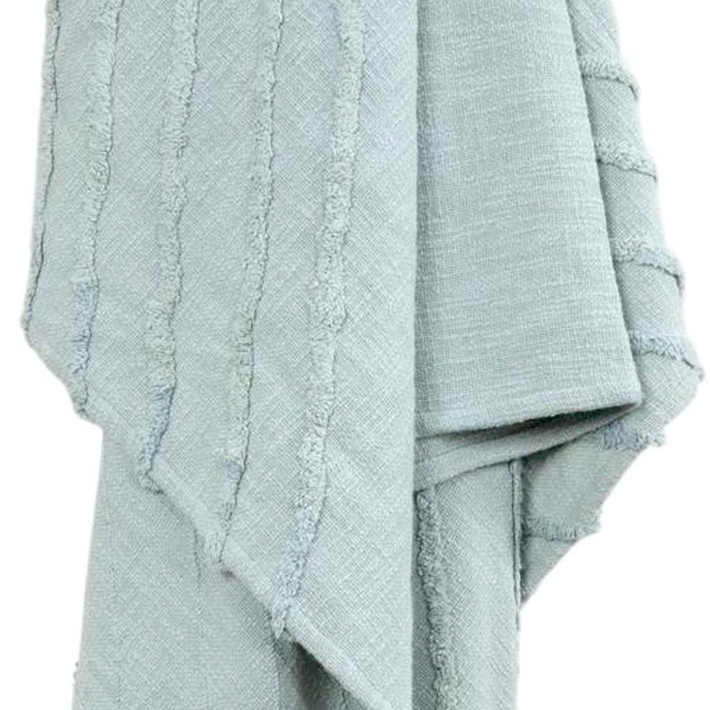 50" X 60" Aqua Cotton Woven Geometric Throw Blanket with Tassels HomeRoots