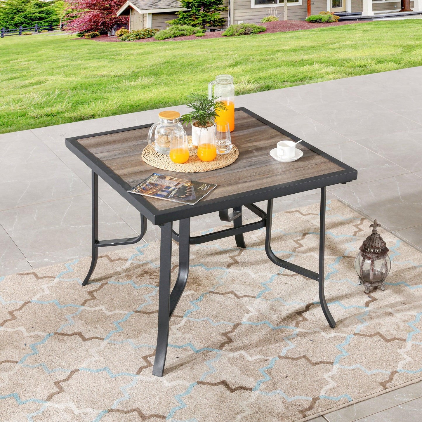 35" Brown and Black Square Metal Outdoor Dining Table - FurniFindUSA