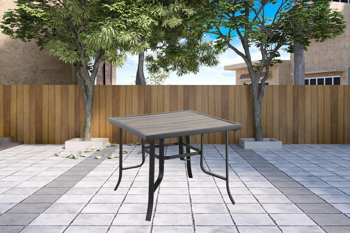 35" Brown and Black Square Metal Outdoor Dining Table - FurniFindUSA