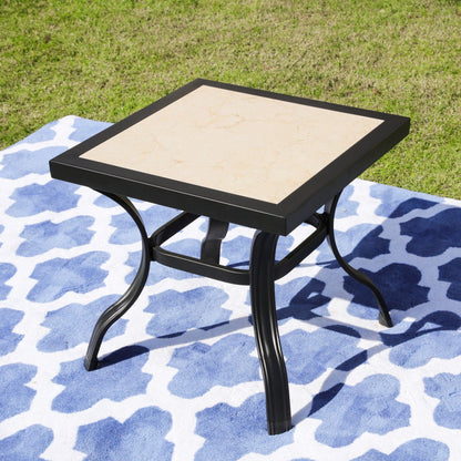 21" Beige and Ivory Square Ceramic Outdoor Side Table - FurniFindUSA