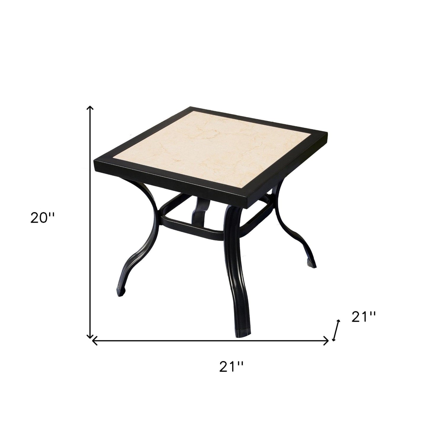 21" Beige and Ivory Square Ceramic Outdoor Side Table - FurniFindUSA
