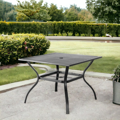 37" Black Square Metal Outdoor Dining Table with Umbrella Hole