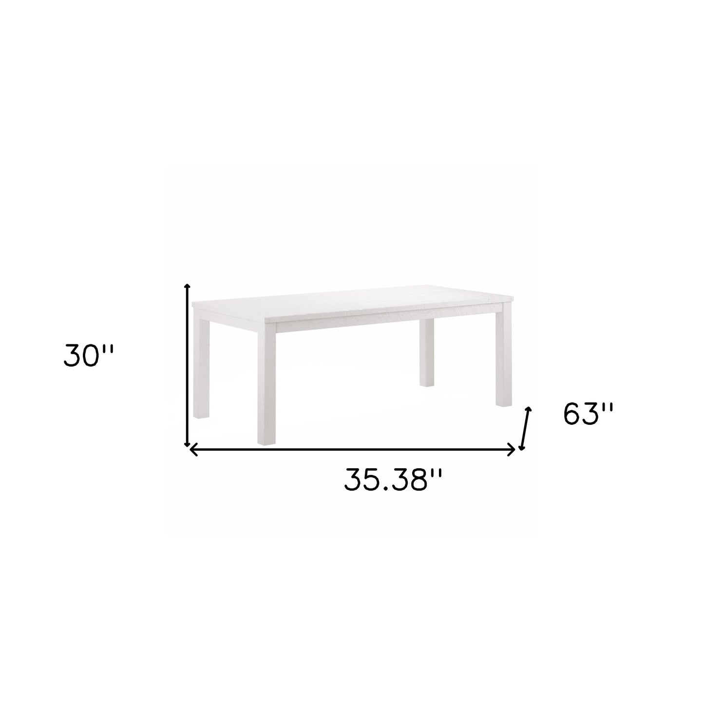 63" White Solid Wood Dining Table