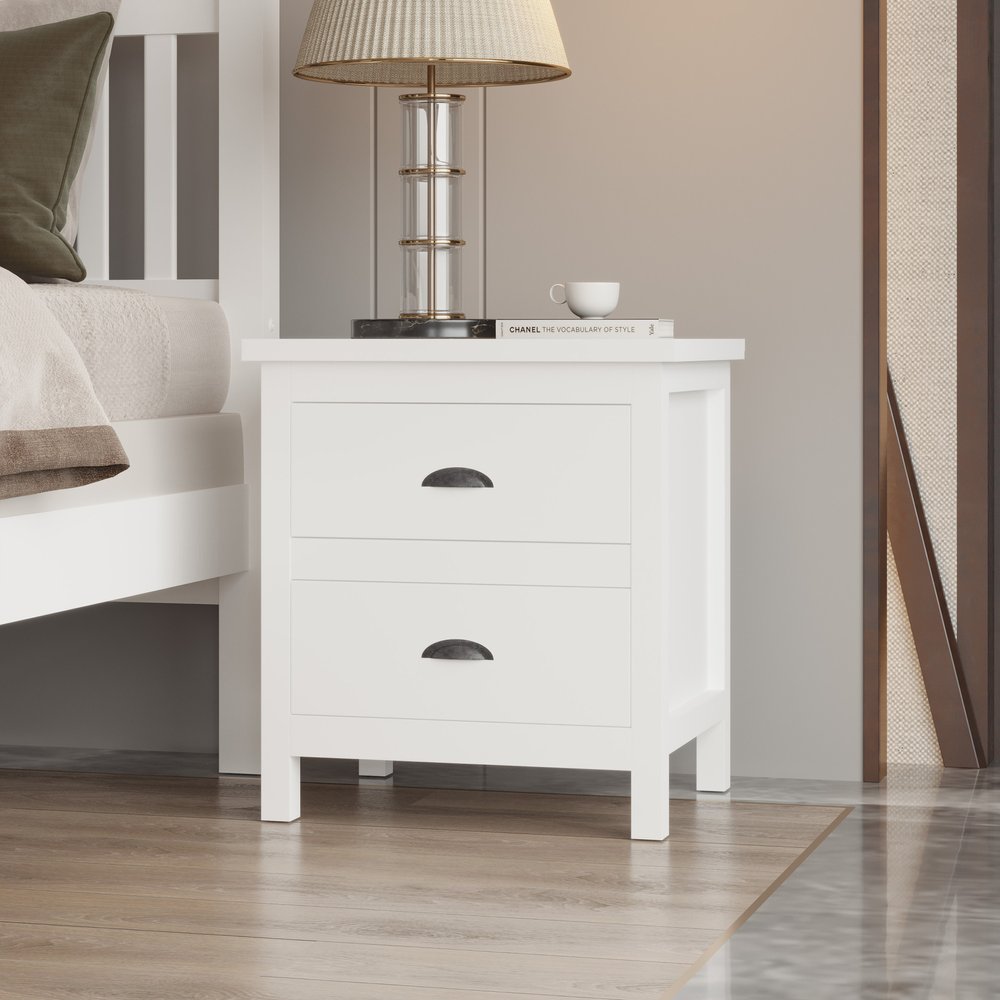 22" Solid Wood Two Drawer Nightstand HomeRoots