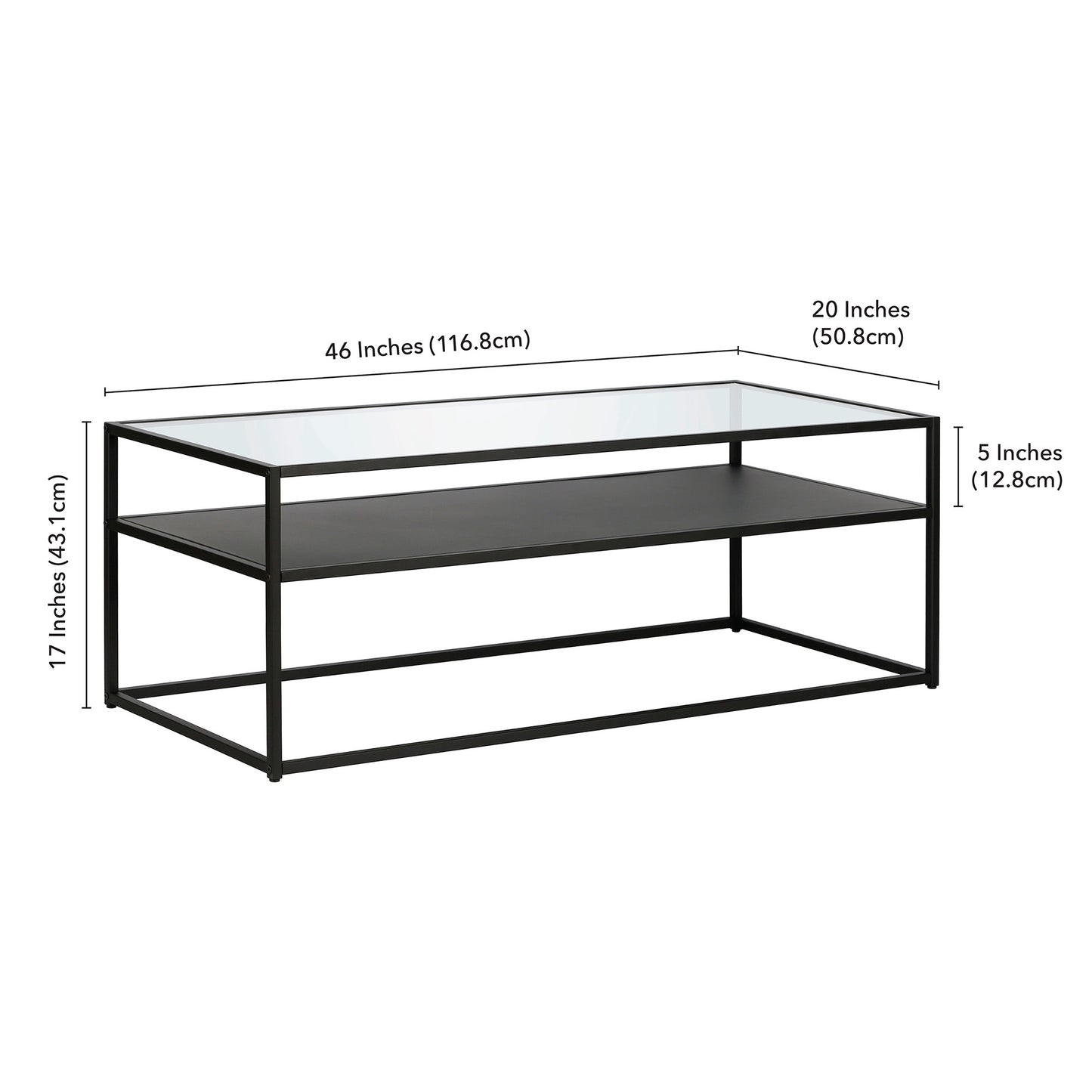 46" Black Glass And Steel Coffee Table With Shelf