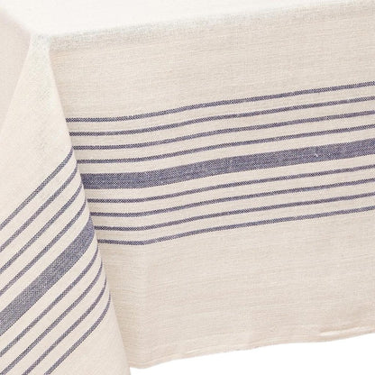 71" x 95" Cream And Blue Striped Cotton Tablecloth And Napkins Set HomeRoots
