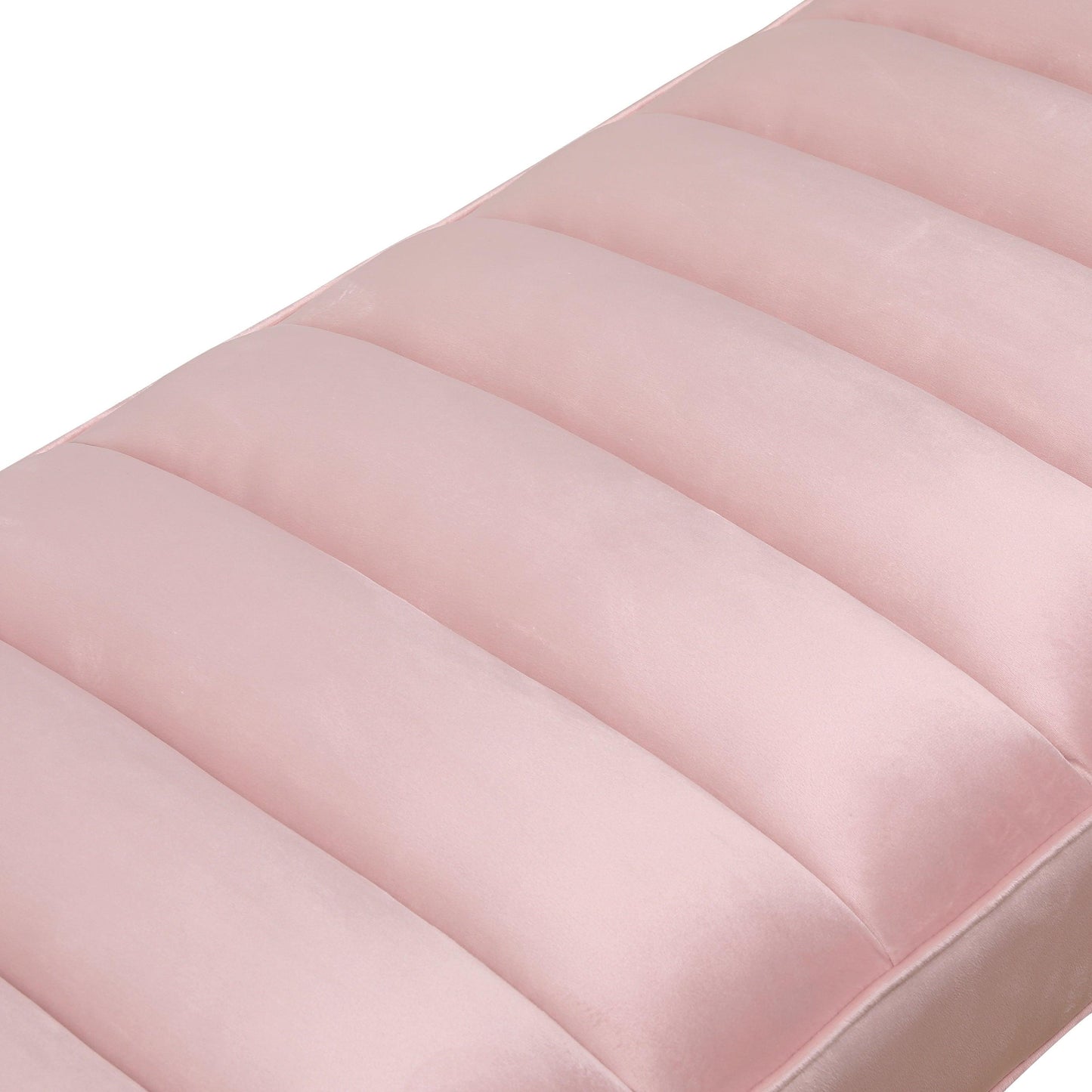 Pink Velvet Upholstered Bench Channel Tufted Bedroom Ottoman with Wood Legs Home Furniture (Pink) - FurniFindUSA