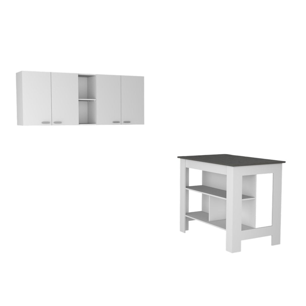 41" Dark Brown and White Wood Kitchen Island Set With Storage HomeRoots