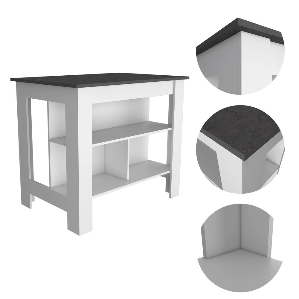 41" Dark Brown and White Wood Kitchen Island Set With Storage HomeRoots