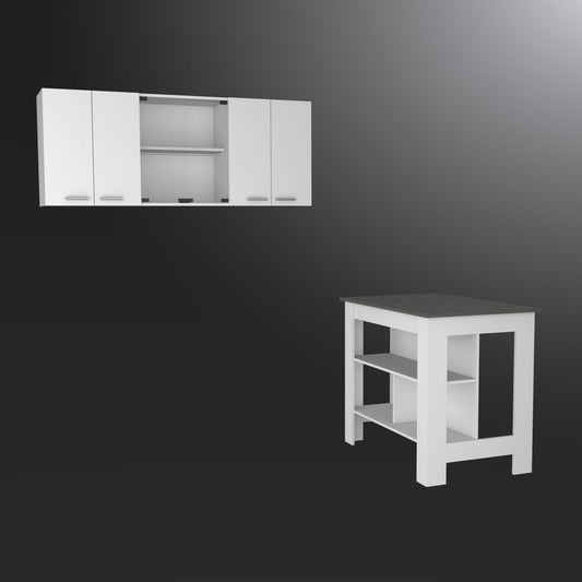 41" Gray and White Wood Kitchen Island Set With Storage