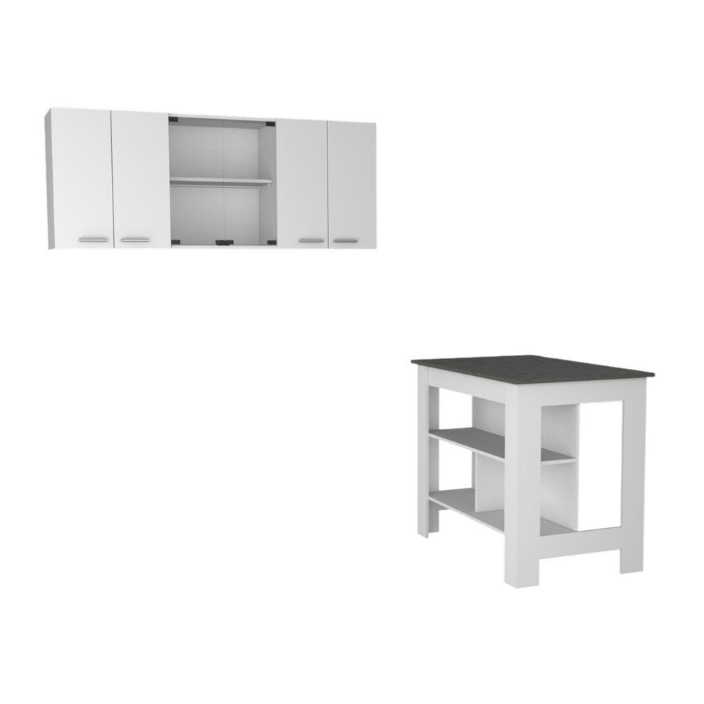 41" Gray and White Wood Kitchen Island Set With Storage HomeRoots