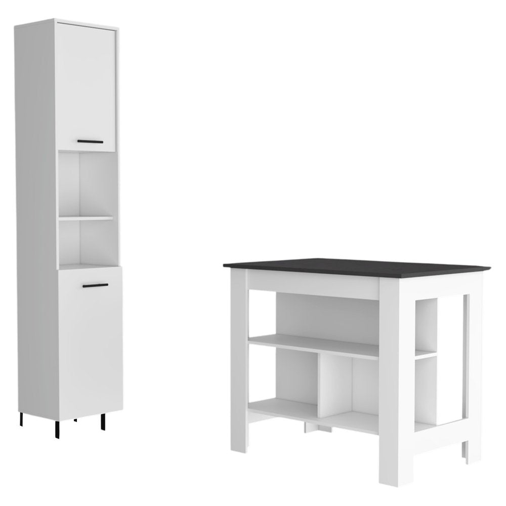 41" Dark Brown and White Wood Kitchen Island Set With Storage — view 1
