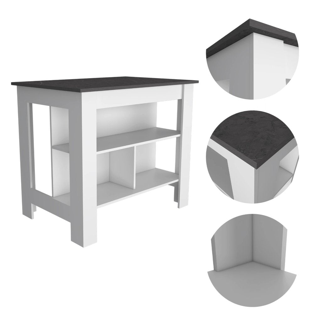 41" Dark Brown and White Wood Kitchen Island Set With Storage HomeRoots