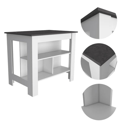 41" Dark Brown and White Wood Kitchen Island Set With Storage HomeRoots