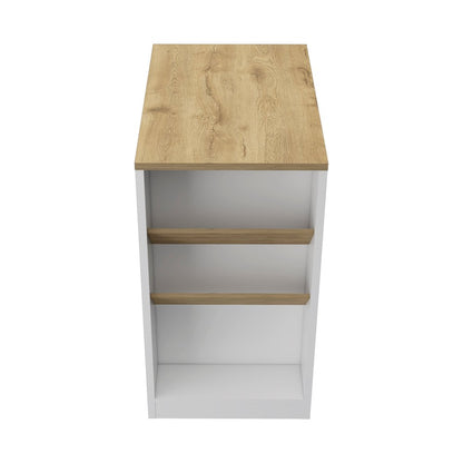 White And Natural 36" Kitchen Island With Storage HomeRoots