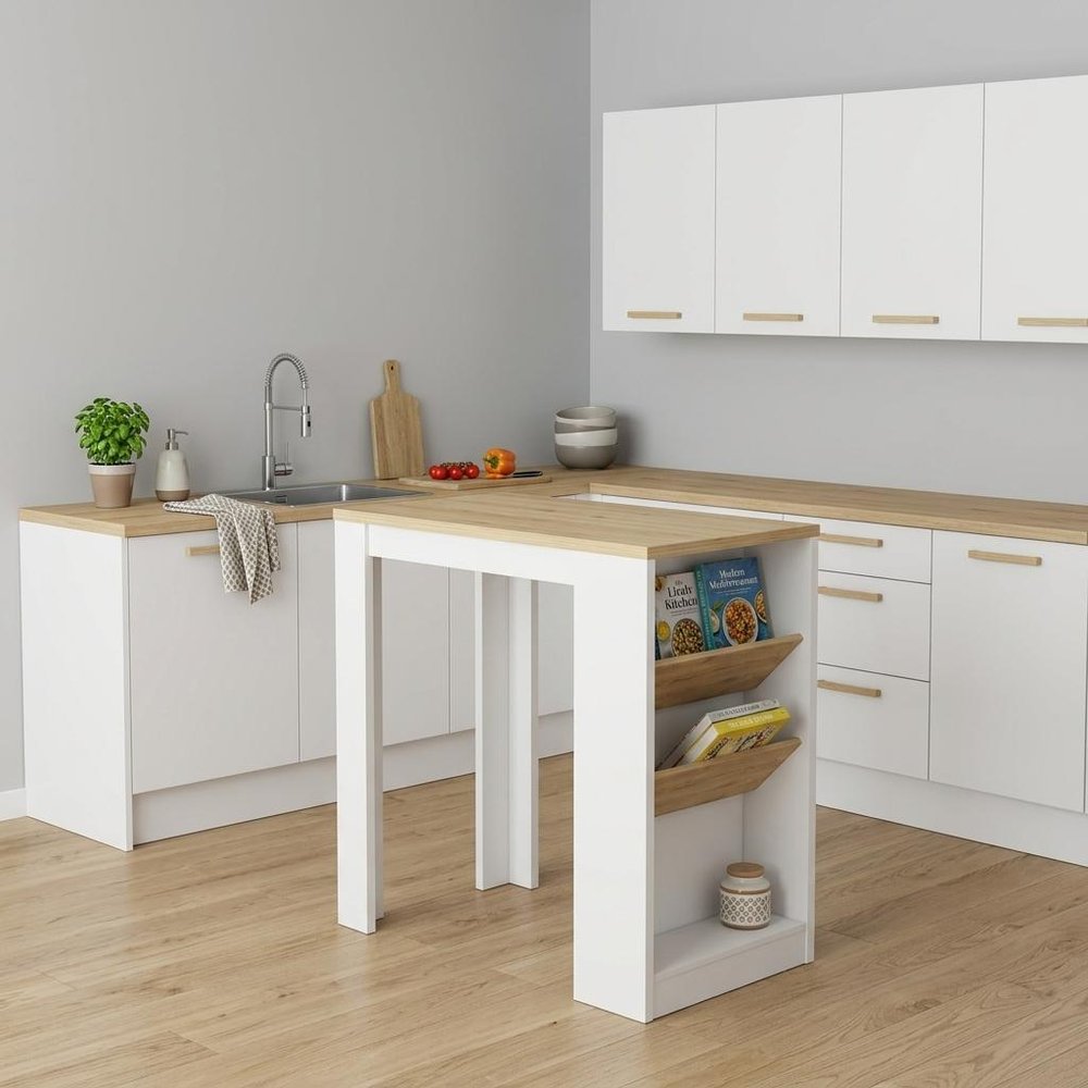 White And Natural 36" Kitchen Island With Storage — view 1
