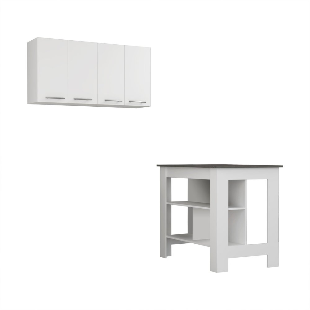 41" Dark Gray and White Wood Kitchen Island Set With Storage HomeRoots