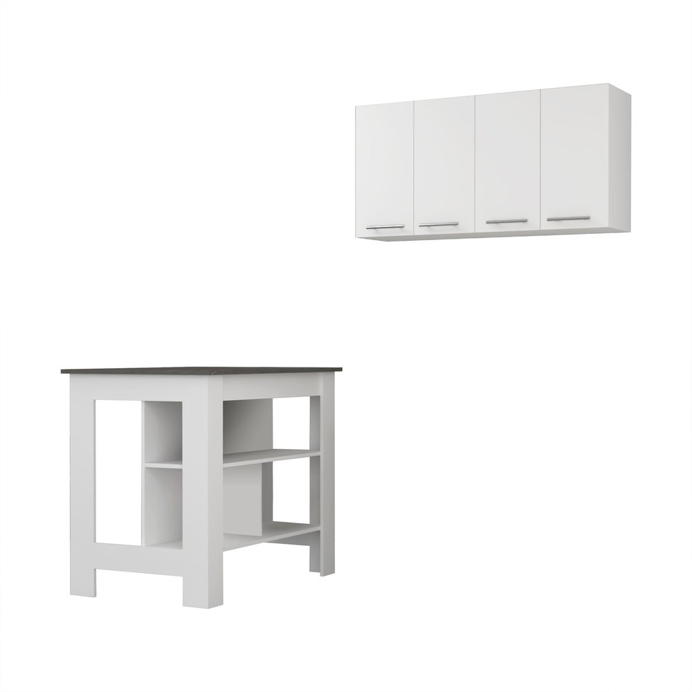 41" Dark Gray and White Wood Kitchen Island Set With Storage — view 2