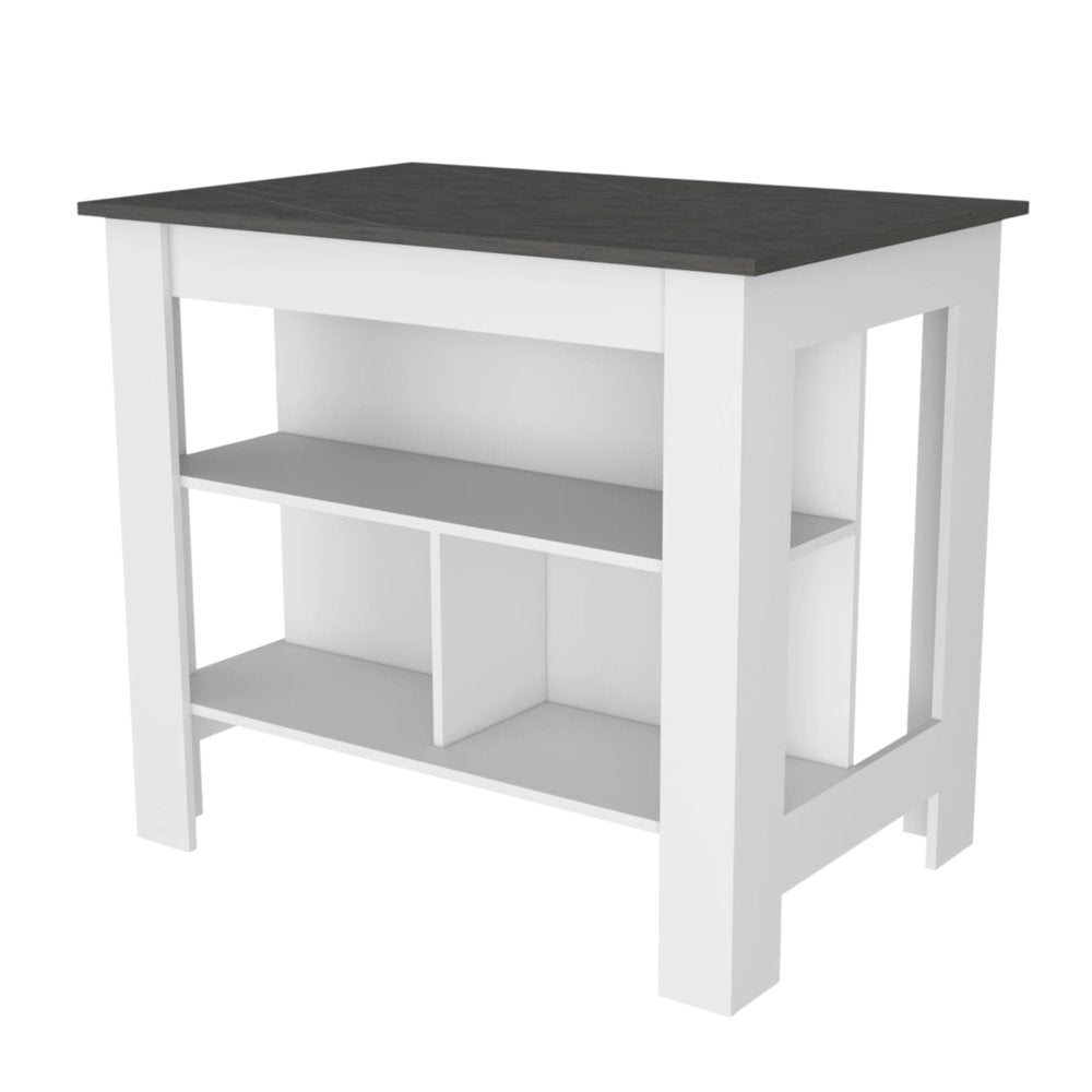 41" Dark Gray and White Wood Kitchen Island Set With Storage HomeRoots