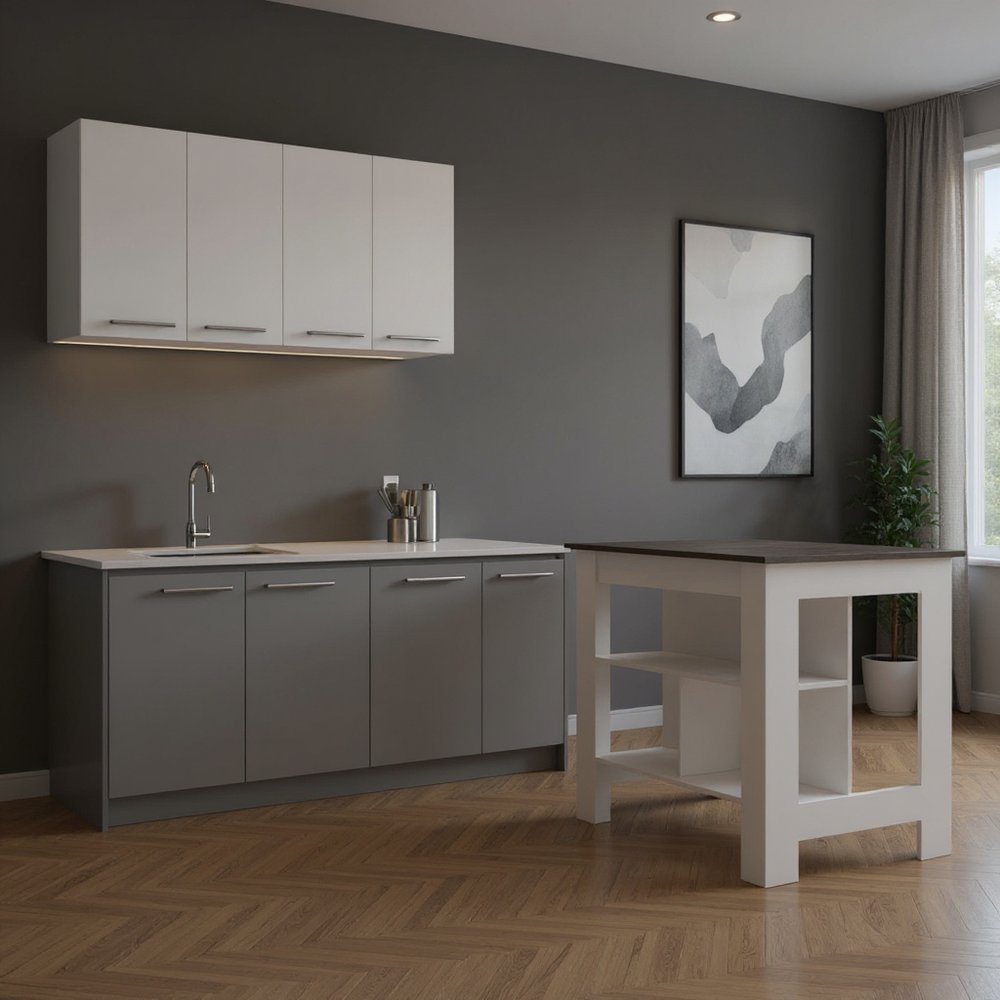 41" Dark Gray and White Wood Kitchen Island Set With Storage HomeRoots