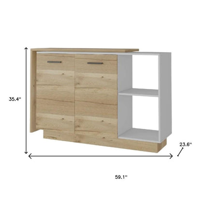59" Natural White and Brown Wood Kitchen Island Set With Storage HomeRoots