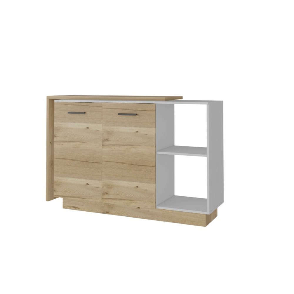 59" Natural White and Brown Wood Kitchen Island Set With Storage HomeRoots