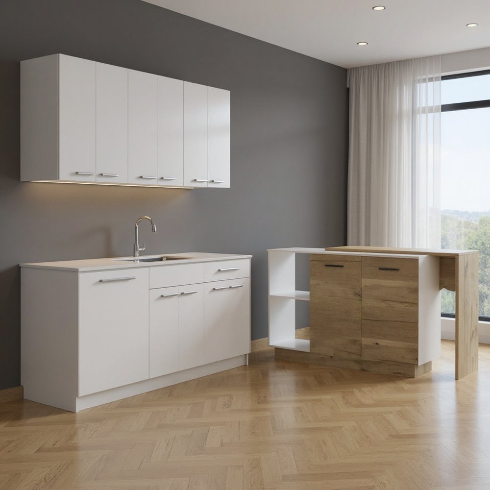 59" Natural White and Brown Wood Kitchen Island Set With Storage HomeRoots